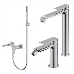 Set miscelatore lavabo alto e bidet con esterno vasca cromo – Iota