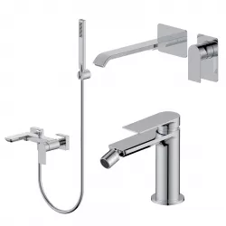 Set miscelatore lavabo a muro canna 25 e bidet con esterno vasca cromo – Iota