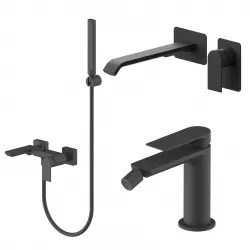 Set miscelatore lavabo a muro canna 25 e bidet con esterno vasca nero – Iota