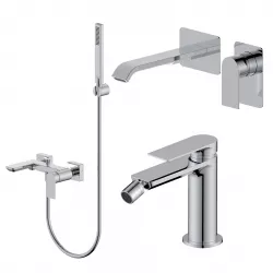 Set miscelatore lavabo a muro canna 20 e bidet con esterno vasca cromo – Iota