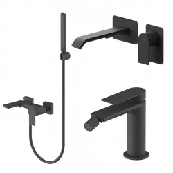 Set miscelatore lavabo a muro canna 20 e bidet con esterno vasca nero – Iota