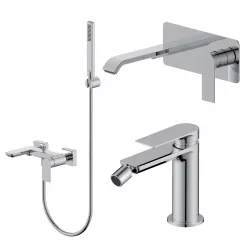 Set miscelatore lavabo a muro canna 20 con piastra e bidet con esterno vasca cromo – Iota