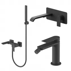 Set miscelatore lavabo a muro canna 20 con piastra e bidet con esterno vasca nero – Iota