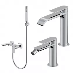 Set miscelatore lavabo bocca lunga e bidet con esterno vasca cromo – Iota