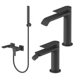 Set miscelatore lavabo bocca lunga e bidet con esterno vasca nero – Iota