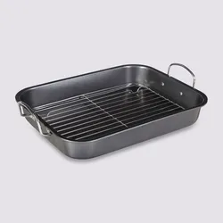 Teglia 42x39 cm per arrosti in acciaio grigio con griglia estraibile e manici