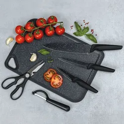 Set 6 utensili per la cucina in acciaio effetto pietra nero e polipropielene - Yasmira