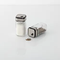 Set 2 contenitori per sale e pepe in acciaio inox cromo e vetro