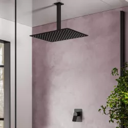 Set incasso doccia con braccio a soffitto 20 cm e soffione 40x30 cm nero – Wing