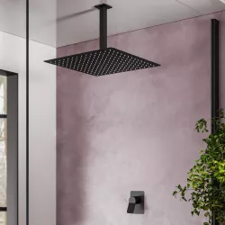 Set incasso doccia con braccio a soffitto 20 cm e soffione 40x40 cm nero – Wing