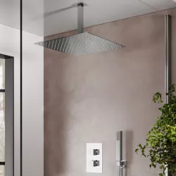 Set incasso doccia termostatico con deviatore con braccio a soffitto 20 cm e soffione 40x40 cm cromo – Wing