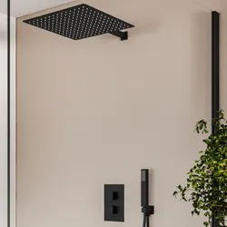 Set incasso doccia termostatico con deviatore con braccio doccia 40 cm e soffione 30x30 cm nero – Wing
