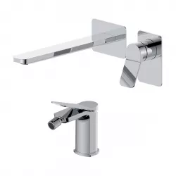 Set miscelatore lavabo a muro canna 25 e bidet cromo – Wing