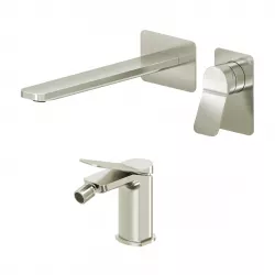 Set miscelatore lavabo a muro canna 25 e bidet spazzolato – Wing