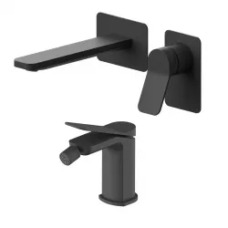 Set miscelatore lavabo a muro canna 20 e bidet nero – Wing