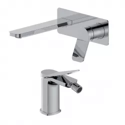 Set miscelatore lavabo a muro canna 20 con piastra e bidet cromo – Wing