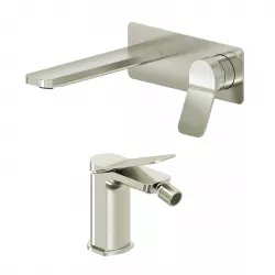 Set miscelatore lavabo a muro canna 20 con piastra e bidet spazzolato – Wing