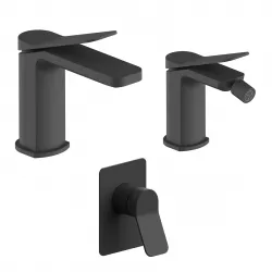 Set miscelatore lavabo e bidet con incasso doccia nero – Wing