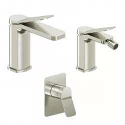 Set miscelatore lavabo e bidet con incasso doccia spazzolato – Wing