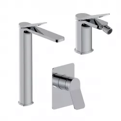 Set miscelatore lavabo alto e bidet con incasso doccia cromo – Wing