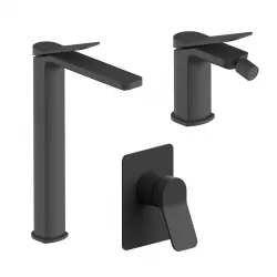 Set miscelatore lavabo alto e bidet con incasso doccia nero – Wing