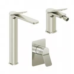 Set miscelatore lavabo alto e bidet con incasso doccia spazzolato – Wing