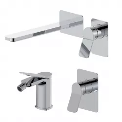 Set miscelatore lavabo a muro canna 25 e bidet con incasso doccia cromo – Wing