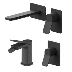 Set miscelatore lavabo a muro canna 20 e bidet con incasso doccia nero – Wing