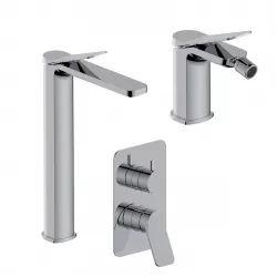 Set miscelatore lavabo alto e bidet con incasso doccia con deviatore cromo – Wing