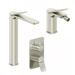 Set miscelatore lavabo alto e bidet con incasso doccia con deviatore spazzolato – Wing