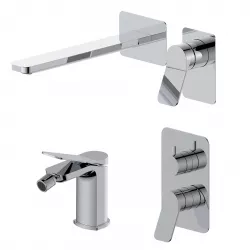 Set miscelatore lavabo a muro canna 25 e bidet con incasso doccia con deviatore cromo – Wing