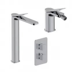 Set miscelatore lavabo alto e bidet con incasso doccia termostatico con deviatore cromo – Wing