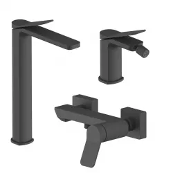 Set miscelatore lavabo alto e bidet con esterno doccia nero – Wing