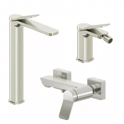 Set miscelatore lavabo alto e bidet con esterno doccia spazzolato – Wing