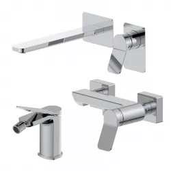 Set miscelatore lavabo a muro canna 25 e bidet con esterno doccia cromo – Wing