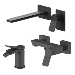 Set miscelatore lavabo a muro canna 25 e bidet con esterno doccia nero – Wing