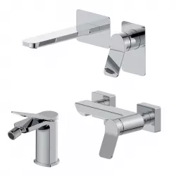 Set miscelatore lavabo a muro canna 20 e bidet con esterno doccia cromo – Wing