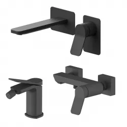 Set miscelatore lavabo a muro canna 20 e bidet con esterno doccia nero – Wing