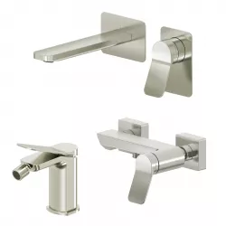 Set miscelatore lavabo a muro canna 20 e bidet con esterno doccia spazzolato – Wing