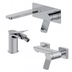 Set miscelatore lavabo a muro canna 20 con piastra e bidet con esterno doccia cromo – Wing