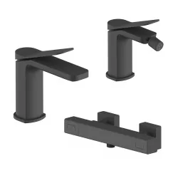 Set miscelatore lavabo e bidet con esterno doccia termostatico nero – Wing