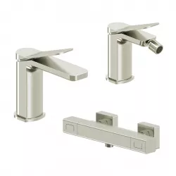 Set miscelatore lavabo e bidet con esterno doccia termostatico spazzolato – Wing