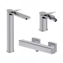 Set miscelatore lavabo alto e bidet con esterno doccia termostatico cromo – Wing