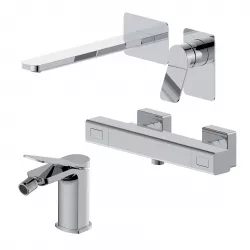 Set miscelatore lavabo a muro canna 25 e bidet con esterno doccia termostatico cromo – Wing