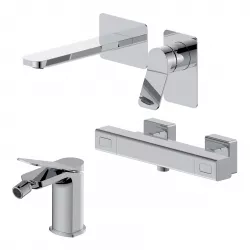 Set miscelatore lavabo a muro canna 20 e bidet con esterno doccia termostatico cromo – Wing