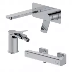 Set miscelatore lavabo a muro canna 20 con piastra e bidet con esterno doccia termostatico cromo – Wing