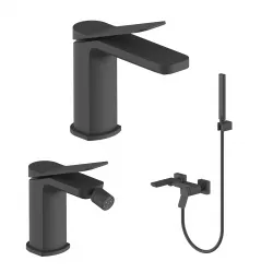 Set miscelatore lavabo e bidet con esterno vasca nero – Wing