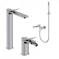 Set miscelatore lavabo alto e bidet con esterno vasca cromo – Wing