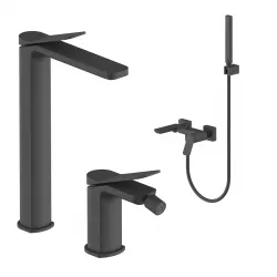 Set miscelatore lavabo alto e bidet con esterno vasca nero – Wing