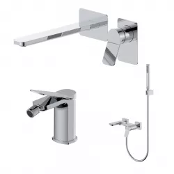 Set miscelatore lavabo a muro canna 25 e bidet con esterno vasca cromo – Wing